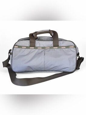 LeSportsac Large Gray Weekender Duffle Bag with White Polka Dots